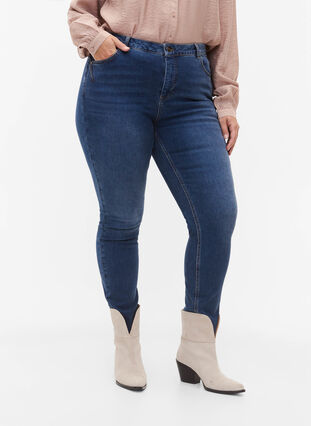 Bardzo waskie jeansy Amy z wysokim stanem, Blue denim, Model image number 2