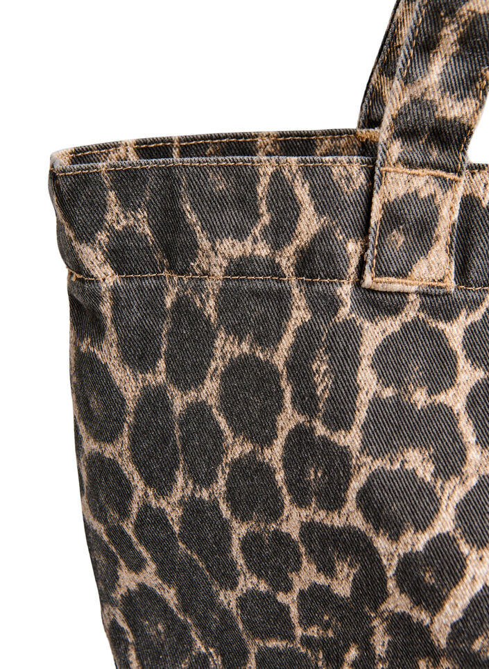 Denimowa torba shopper w panterke, Brązowy, Packshot image number 2