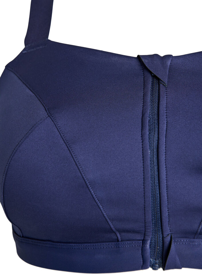 Biustonosz sportowy z zapieciem z przodu i wysokim wsparciem, Niebieskie, Packshot image number 2