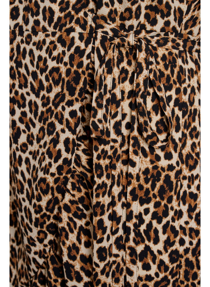 Kopertowa sukienka z wzorem kwiatów i krótkimi rekawami, Brązowy, Packshot image number 3