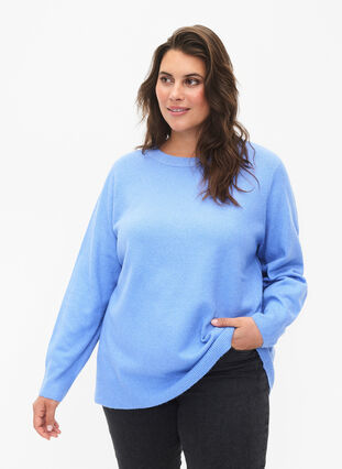 Sweter z dlugim rekawem i okraglym dekoltem, Blue Bonnet Mel., Model image number 0