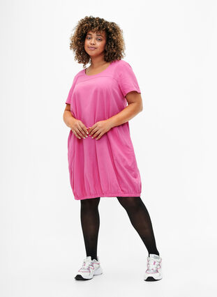 Bawelniana sukienka z krótkim rekawem, Shocking Pink, Model image number 2