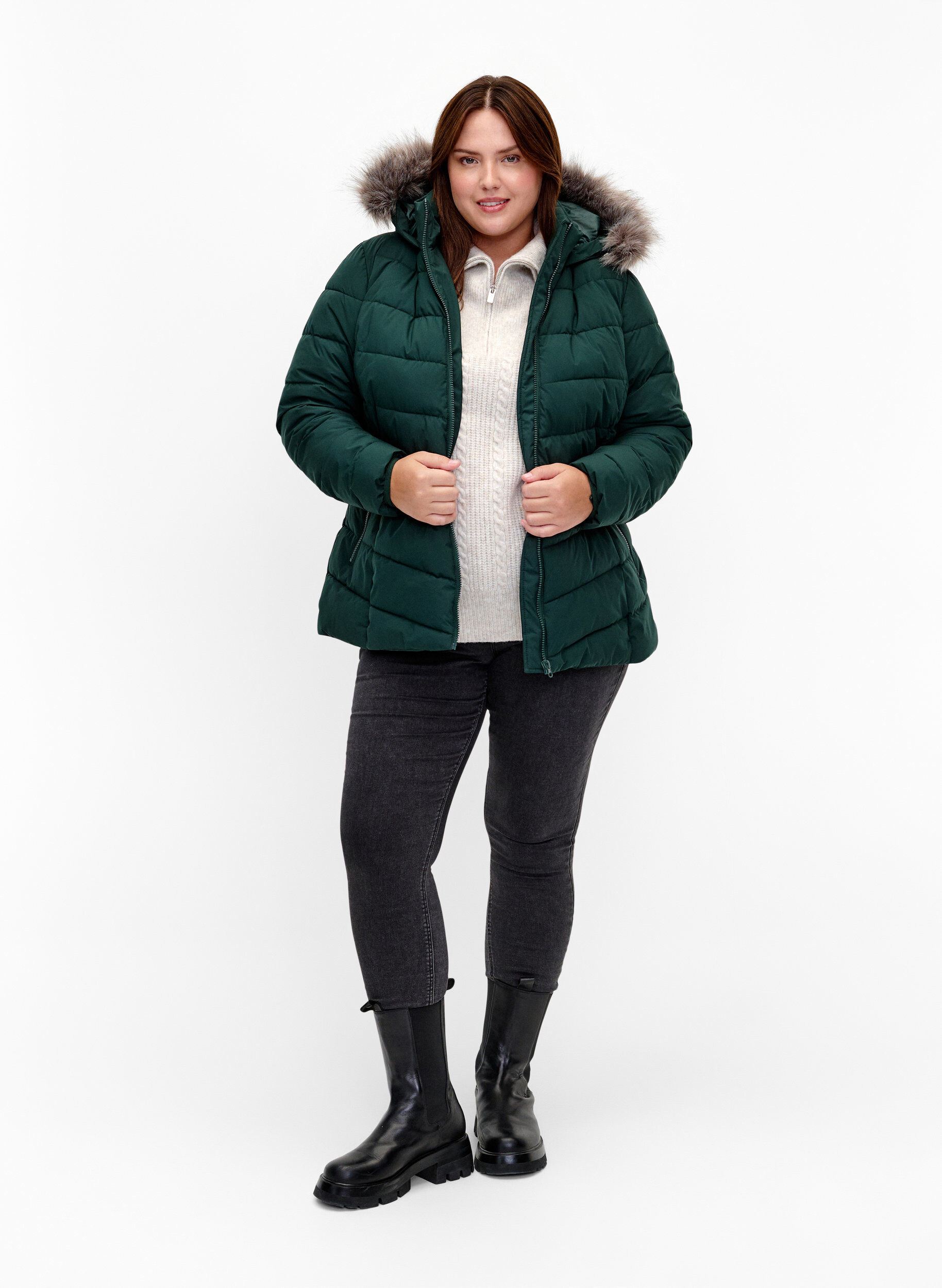 ZizziKr&oacute;tka kurtka puchowa z kapturem, Zielony, Model image number 1
