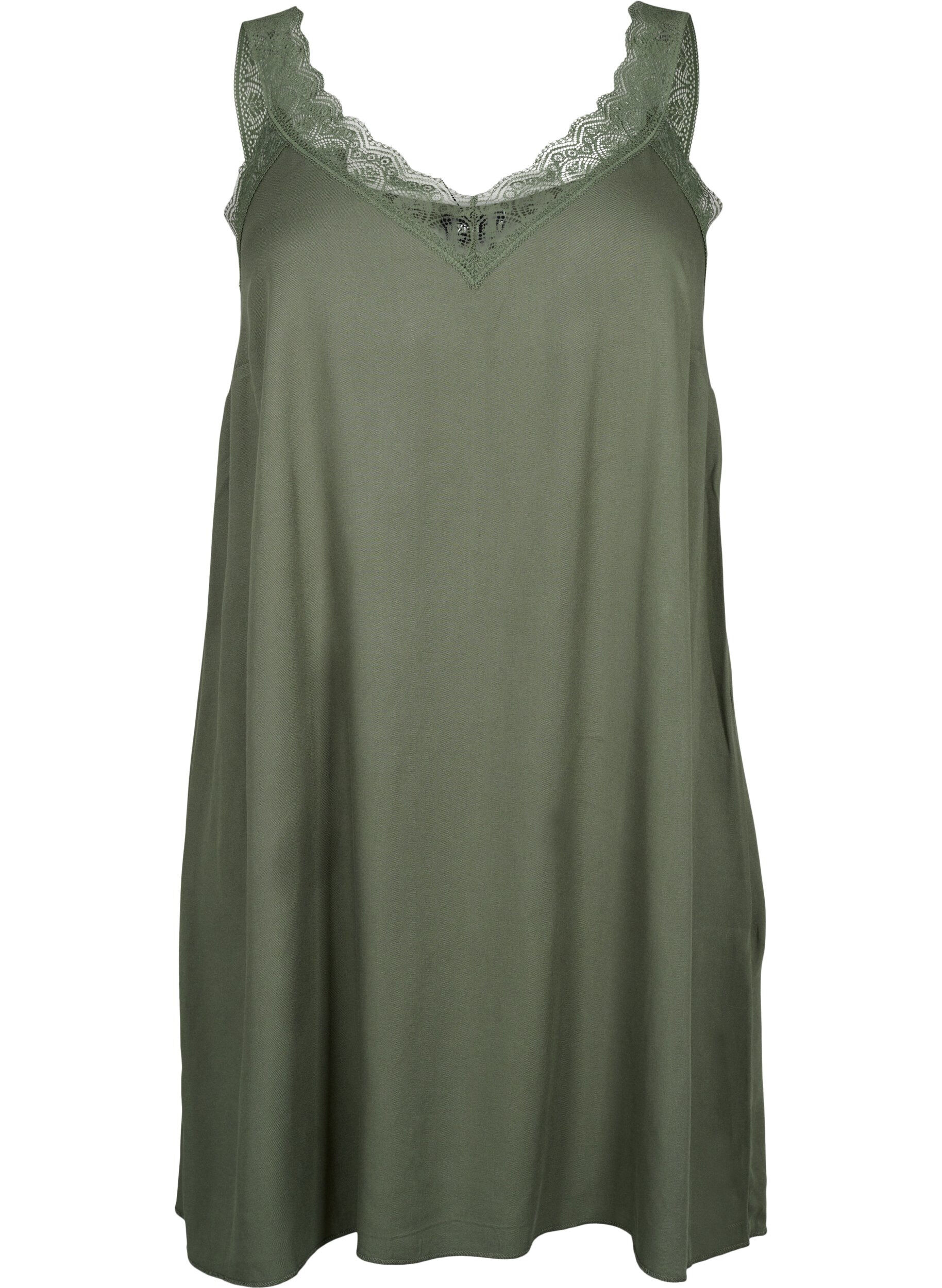 Zizzi Sukienka na ramiaczkach z wiskozy z koronka, Thyme, Packshot image number 0