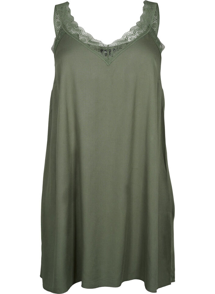 Sukienka na ramiaczkach z wiskozy z koronka, Thyme, Packshot image number 0