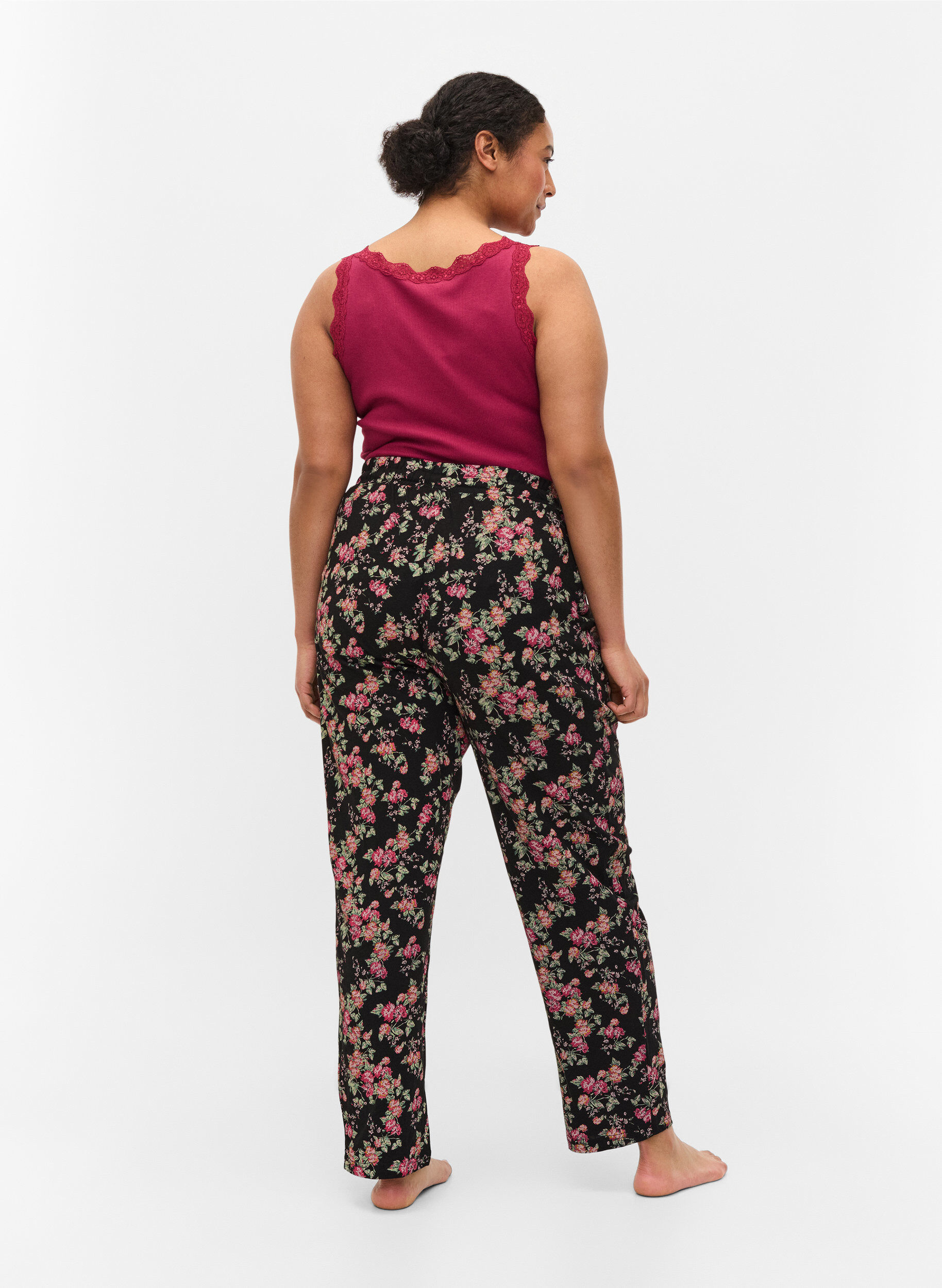 Zizzi Pyjama bottoms , Black Pink Oran Flow, Model image number 0