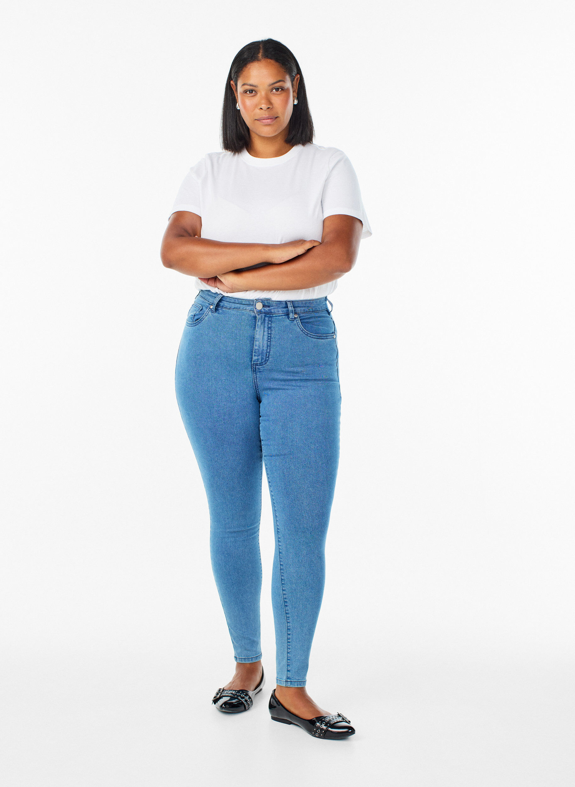 Jeansy super slim z wysokim stanem Amy, Niebieskie, Model
