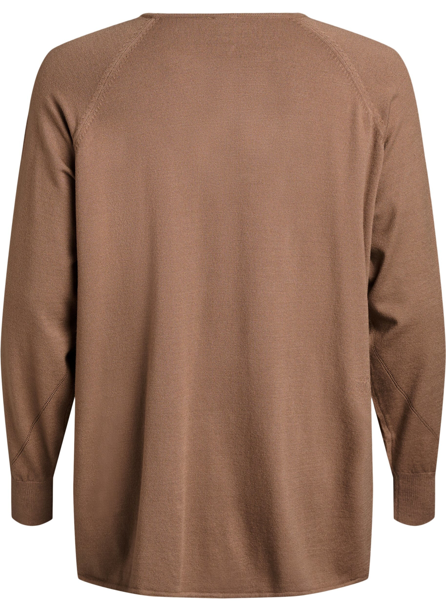 Zizzi Dzianinowa bluzka z okraglym dekoltem i wzorem, Brązowy, Packshot image number 1