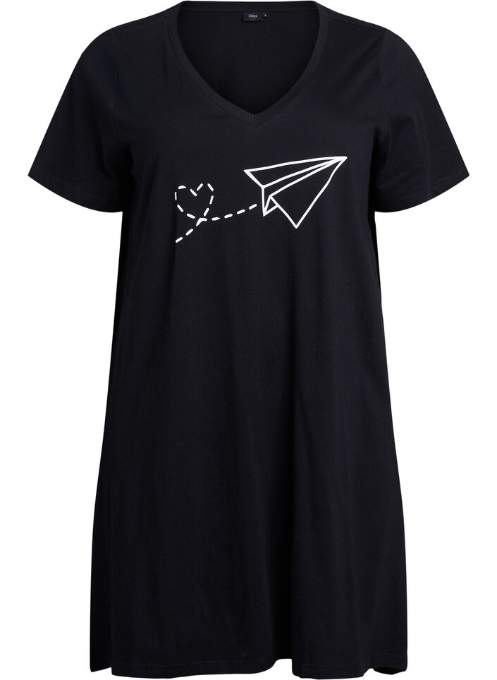 Koszula nocna z bawelny organicznej z dekoltem w szpic, , Packshot image number 0