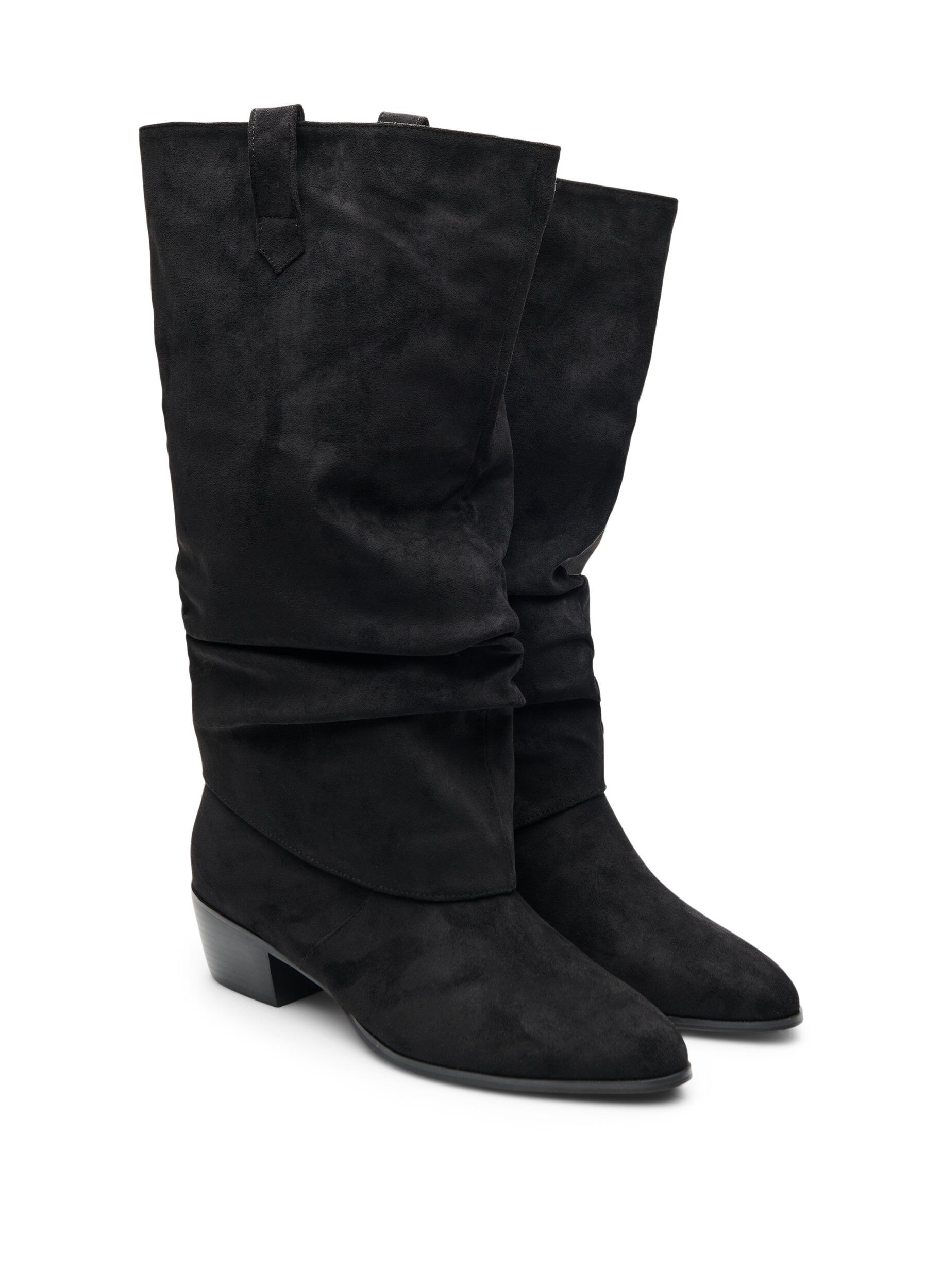 ZizziDlugie buty w stylu zamszowym z odpinanym cholewem, Czarne, Packshot image number 1