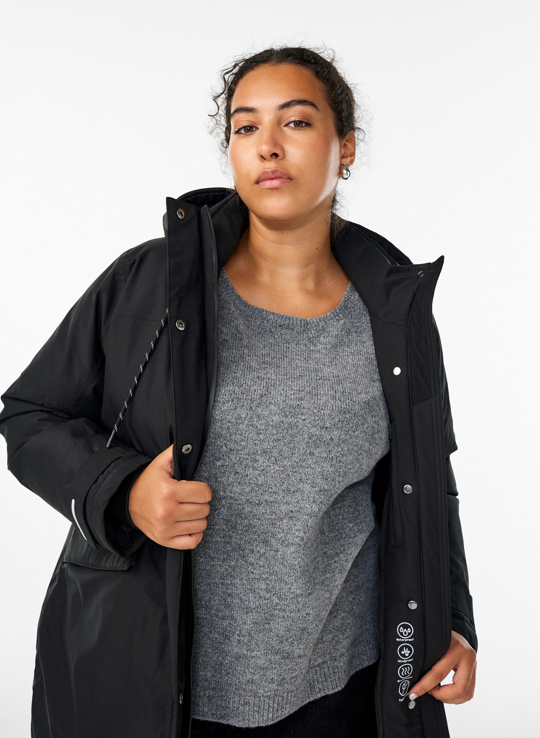 ZizziHydrofobowa parka z kapturem i funkcjonalnymi detalami, Czarne, Model image number 3