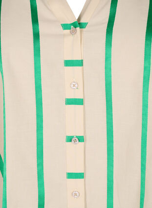 Bawelniana bluzka koszulowa w paski z kolnierzykiem z falbanami, Beige Green Stripe, Packshot image number 2