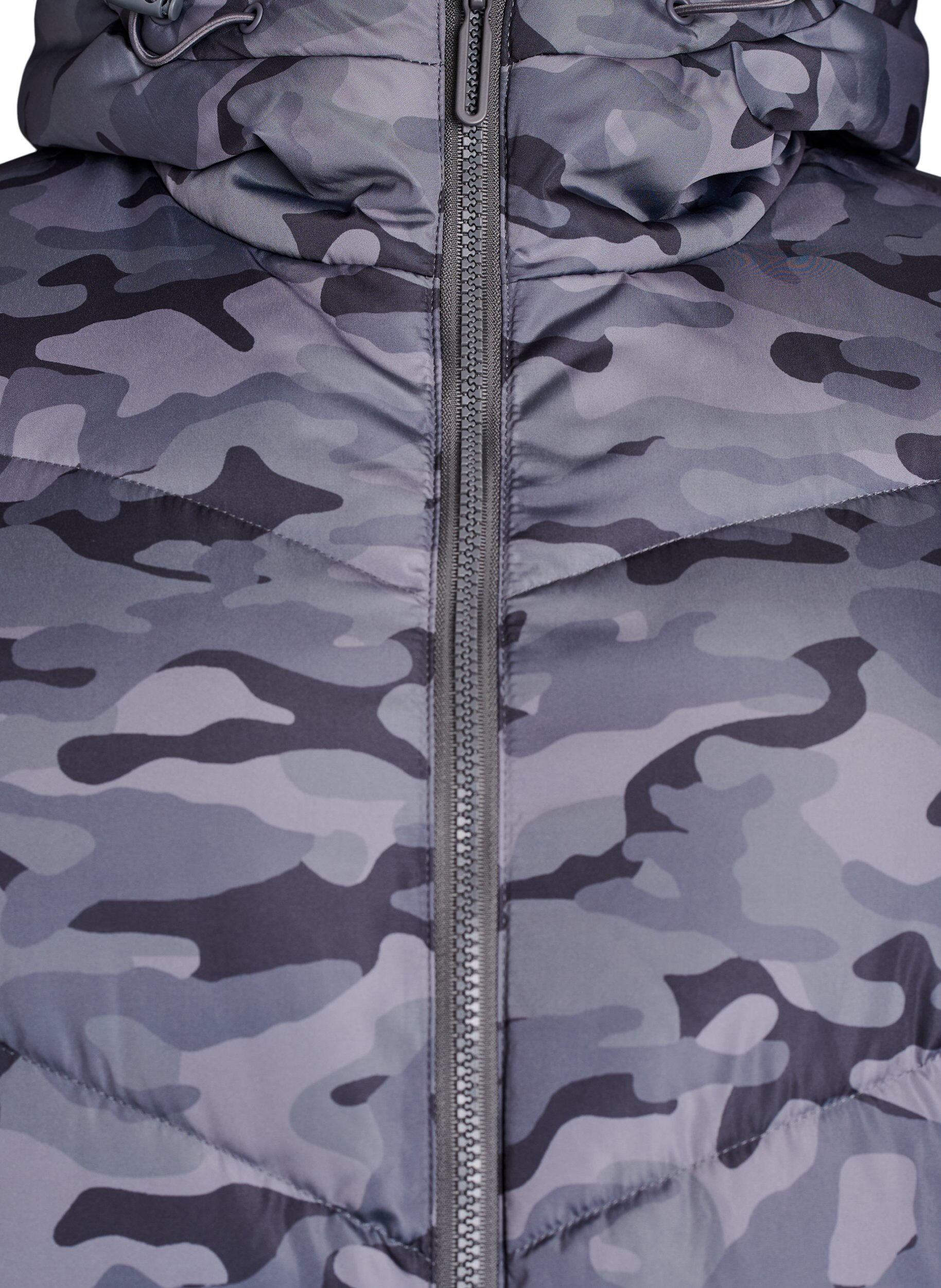 ZizziDluga kurtka puchowa z wzorem moro, Ciemnoszary, Packshot image number 2