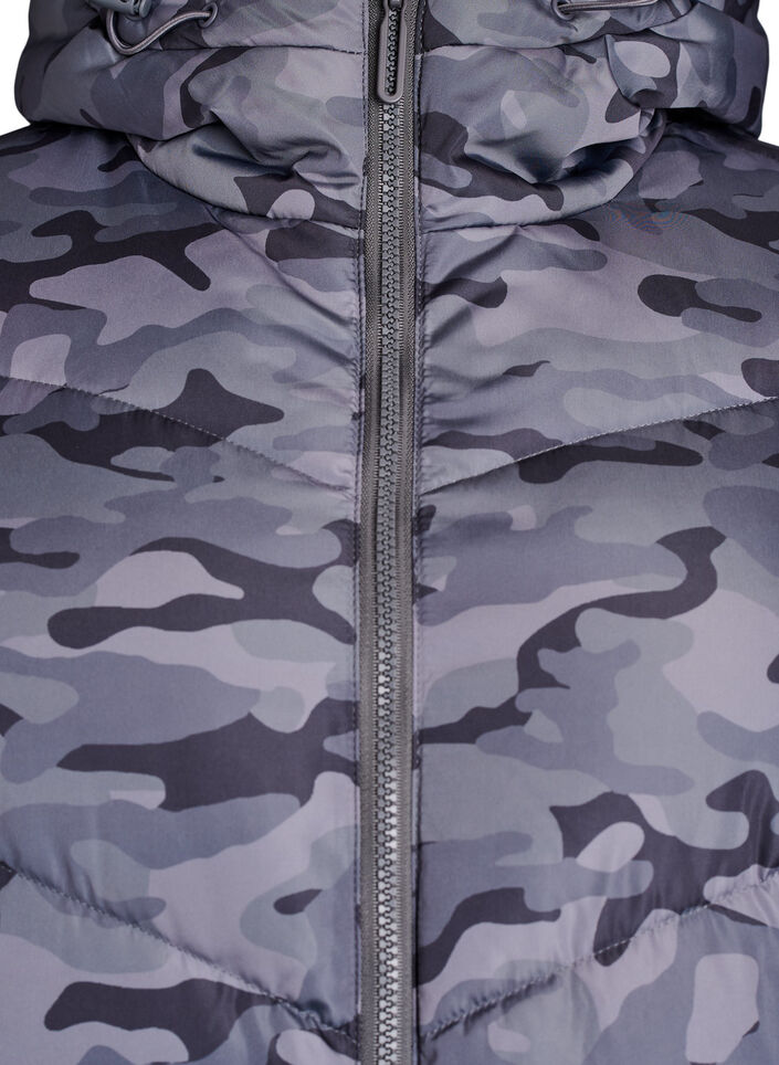 Dluga kurtka puchowa z wzorem moro, Ciemnoszary, Packshot image number 2