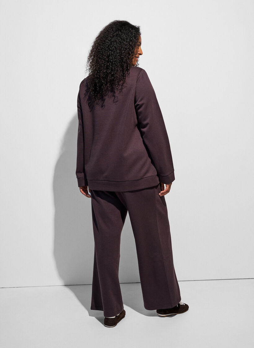 Bluza z wysokim kolnierzem i zamkiem, Brązowy, Model image number 2