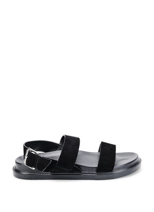 Szerokie sandaly zamszowe, Black, Packshot image number 0