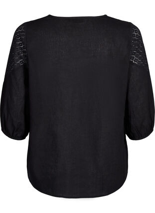Bluzka z mieszanki bawelny z lnem i szydelkowymi detalami, Black, Packshot image number 1