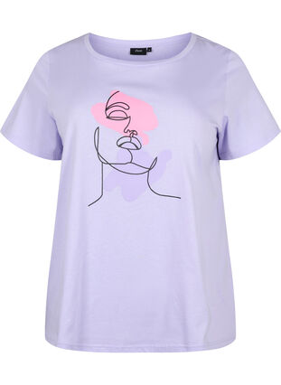 Bawelniana koszulka z okraglym dekoltem i nadrukiem, Lavender FACE, Packshot image number 0