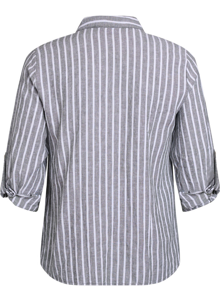 Koszula z lnu i wiskozy z rekawami 3/4, Zielony, Packshot image number 1