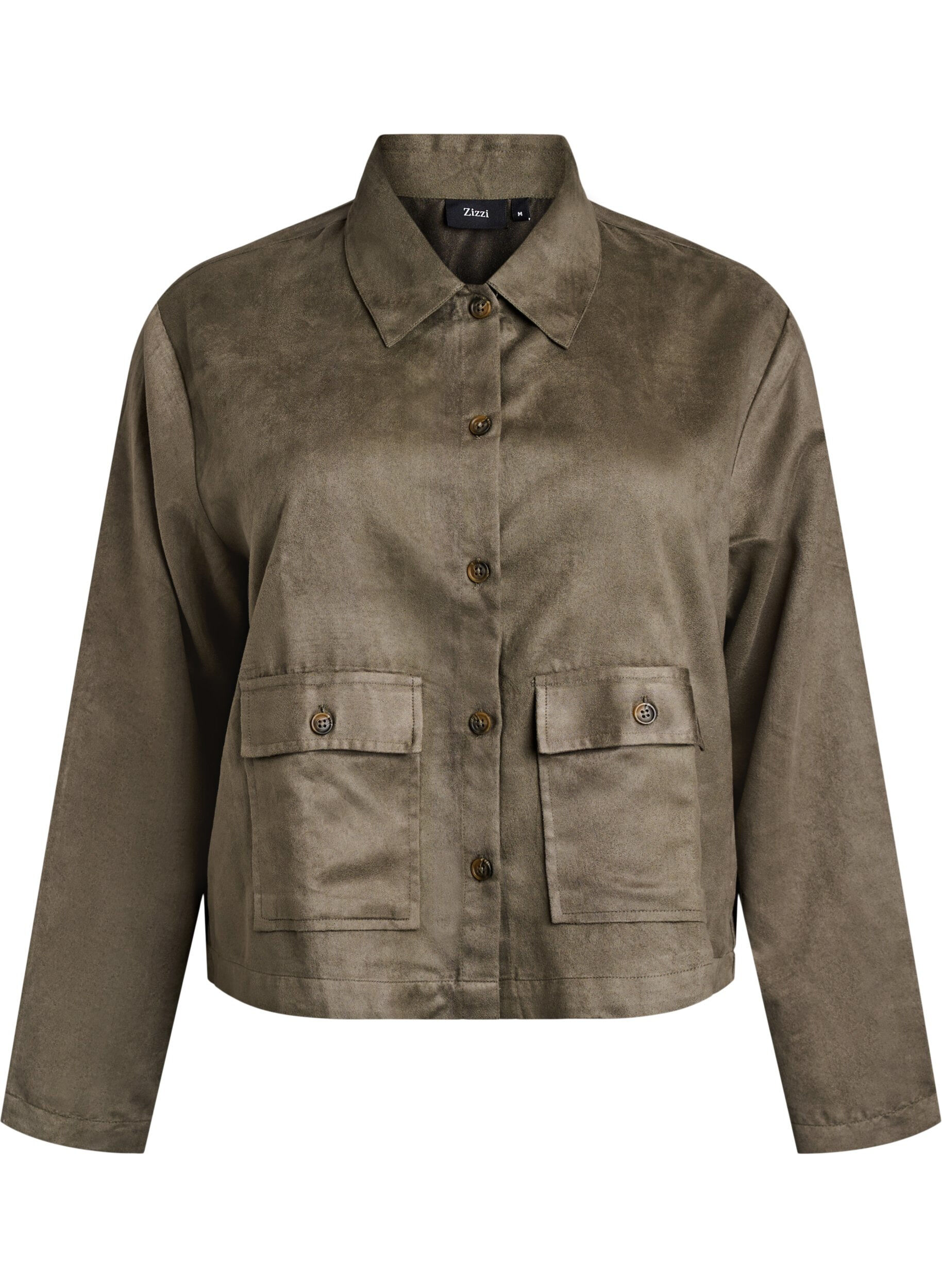 Kr&oacute;tka kurtka ze sztucznego zamszu z kieszeniami