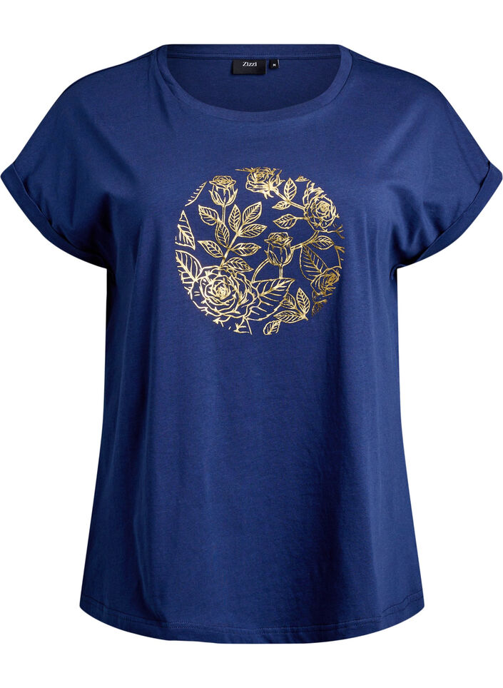T-shirt ze zlotym kwiatowym nadrukiem, Naval A. Gold Rose, Packshot image number 0