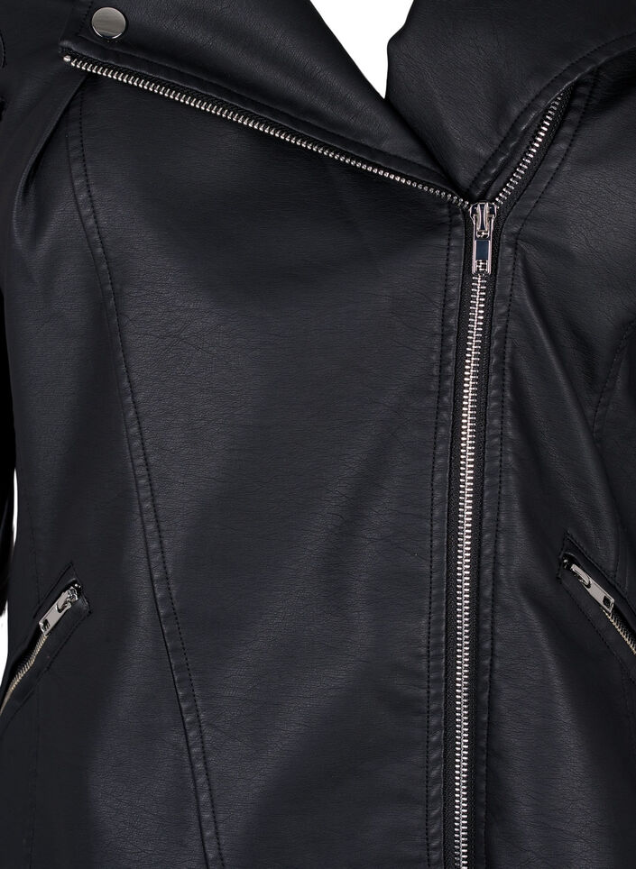 Kurtka motocyklowa z imitacji sk&oacute;ry, Czarne, Packshot image number 2