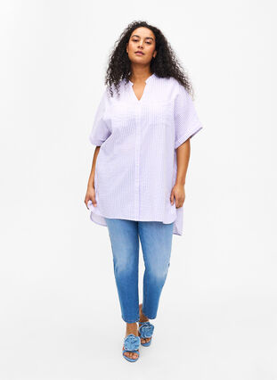 Koszula w paski z kieszeniami na piersi, White/LavenderStripe, Model image number 2