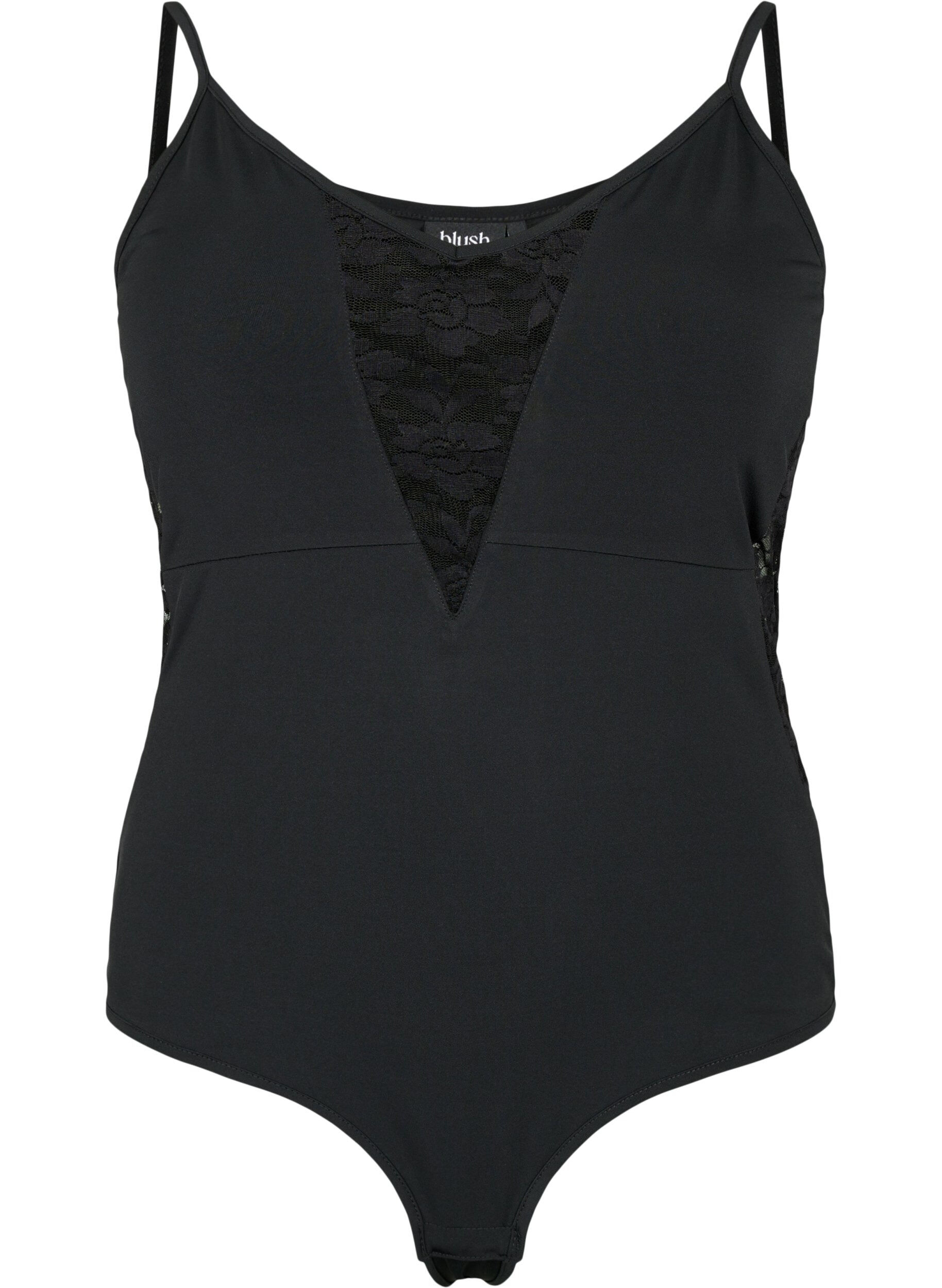 Zizzi Bodystocking z koronka i waskimi ramiaczkami, Black, Packshot image number 0