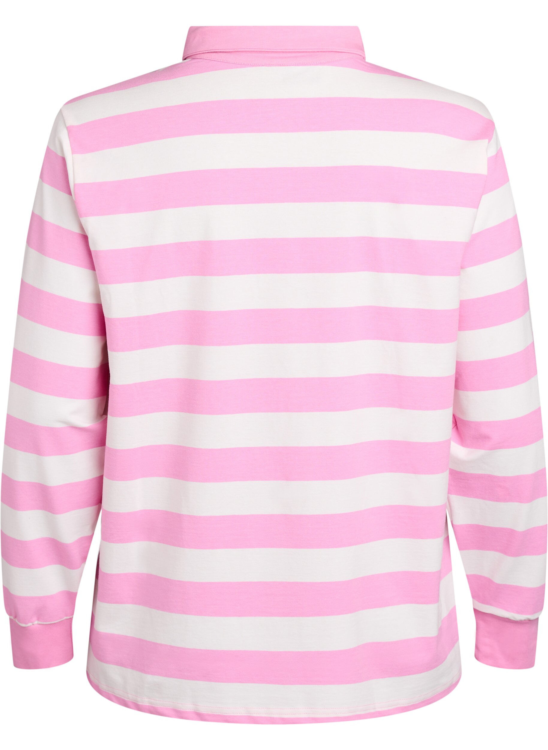 Zizzi Koszulka polo w paski z elementami frotte, Bubblegum w. White, Packshot image number 1