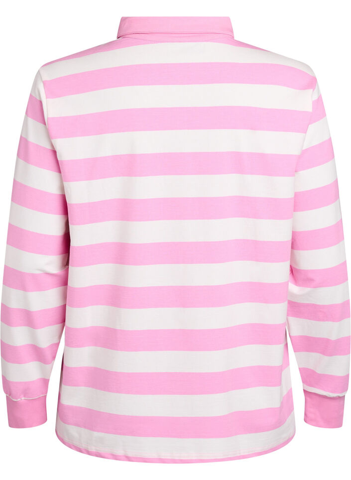 Koszulka polo w paski z elementami frotte, Bubblegum w. White, Packshot image number 1