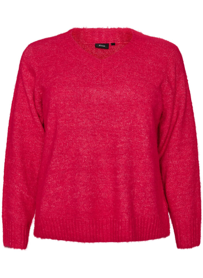 Sweter z dekoltem w serek, R&oacute;żowy, Packshot image number 0