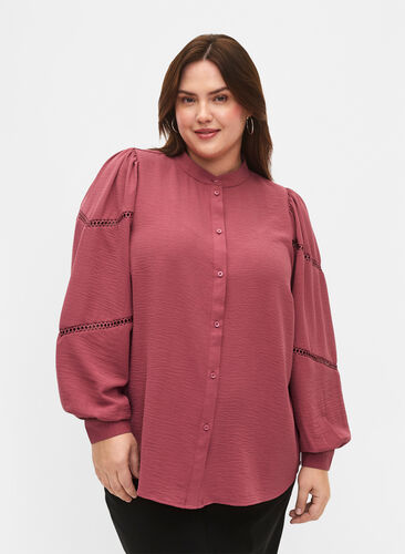 Bluzka koszulowa z szydelkowymi detalami, Dry Rose, Model image number 0