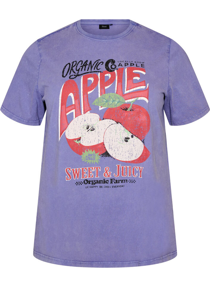 Koszulka bawelniana z nadrukiem z przodu i efektem sprania, Fioletowy, Packshot image number 0