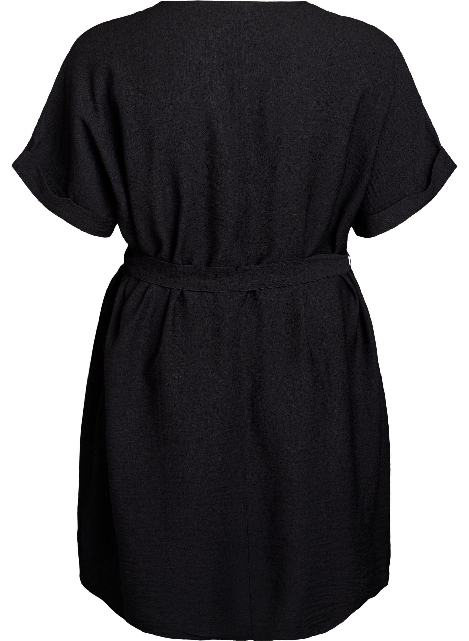 Zizzi Kr&oacute;tka sukienka o luznym kroju z wiazanym paskiem, Czarne, Packshot image number 1