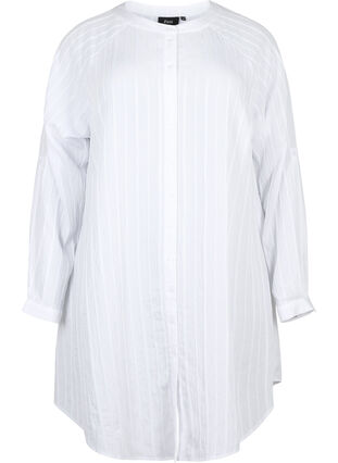 Dluga koszula z wiskozy ze struktura w paski, Bright White, Packshot image number 0