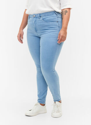 Super waskie jeansy Amy z wysokim stanem, Ex Lt Blue, Model image number 2