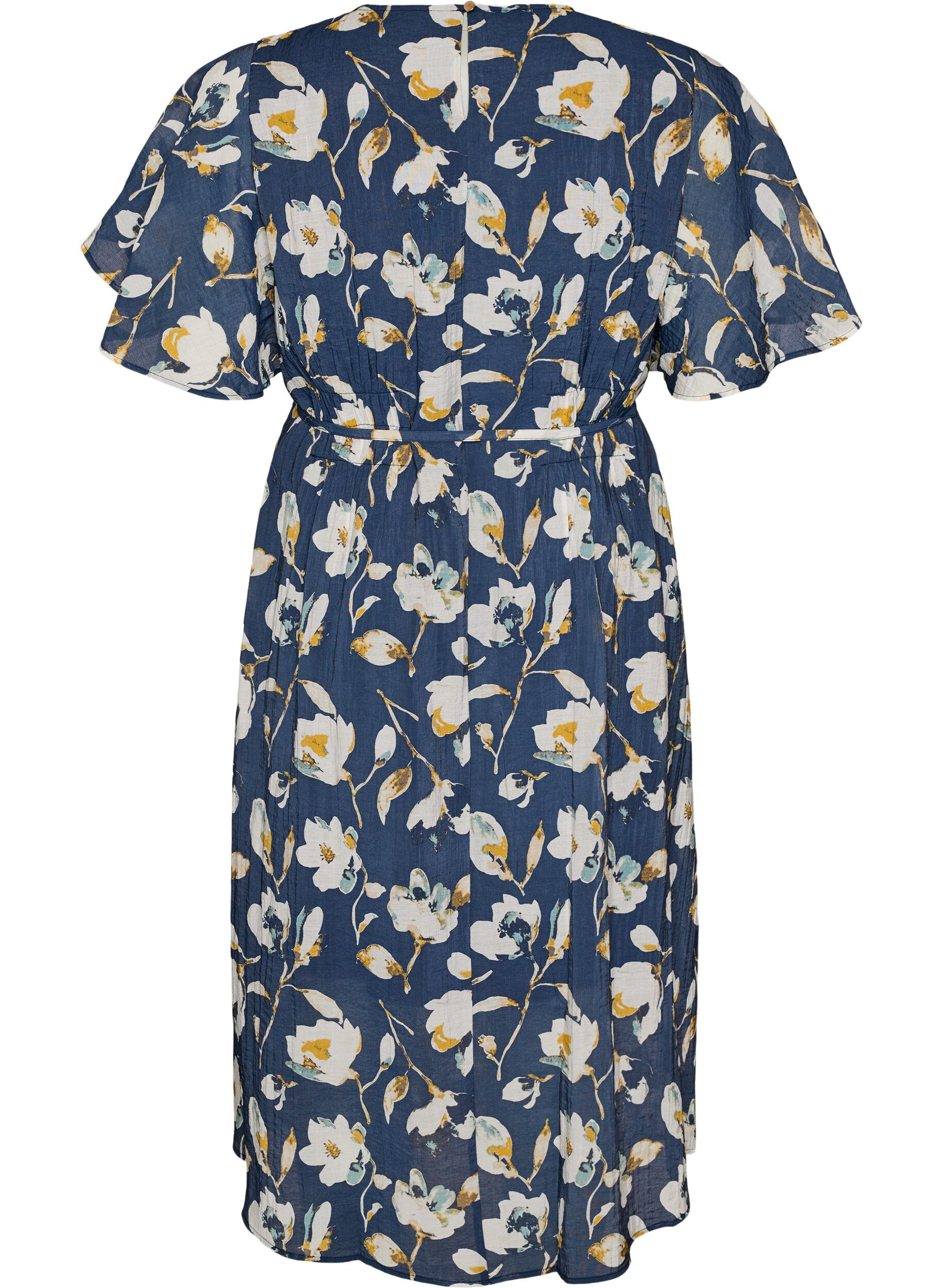 ZizziSukienka do kostek z falujacymi rekawami i paskiem w talii, Niebieskie, Packshot image number 1