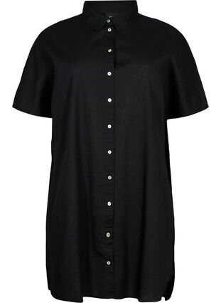 Koszula o przedluzonym kroju z krótkimi rekawami, Black, Packshot image number 0