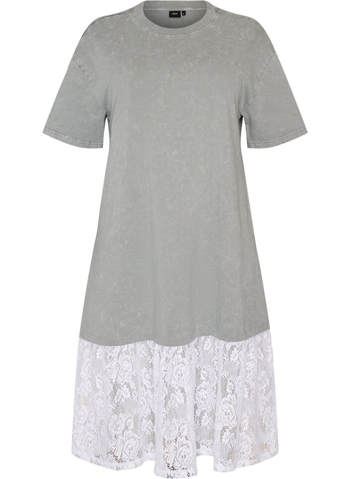 Luzna sukienka T-shirtowa z koronkowym wykonczeniem, Szary, Packshot image number 0