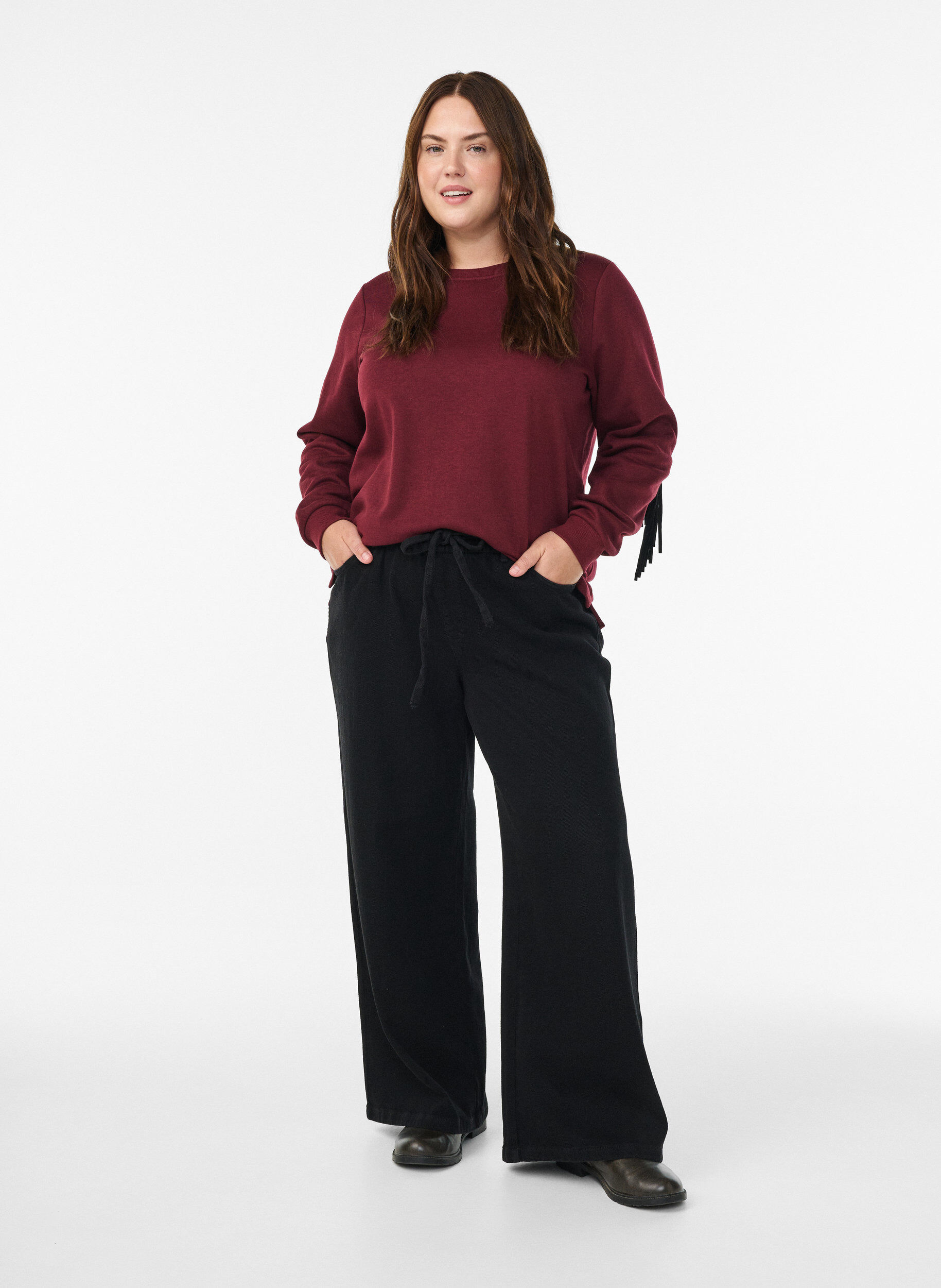 Zizzi Bluza z fredzlami, Ciemnobordowy, Model image number 1