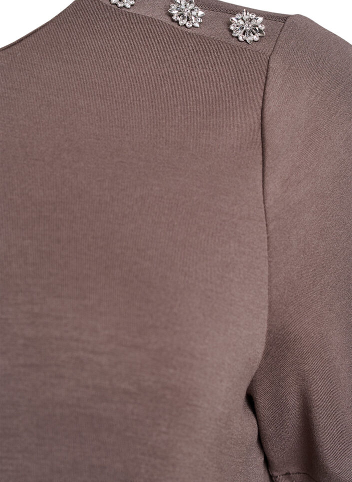 Bluzka z krótkim rekawem i ozdobnym guzikiem, Brązowy, Packshot image number 2