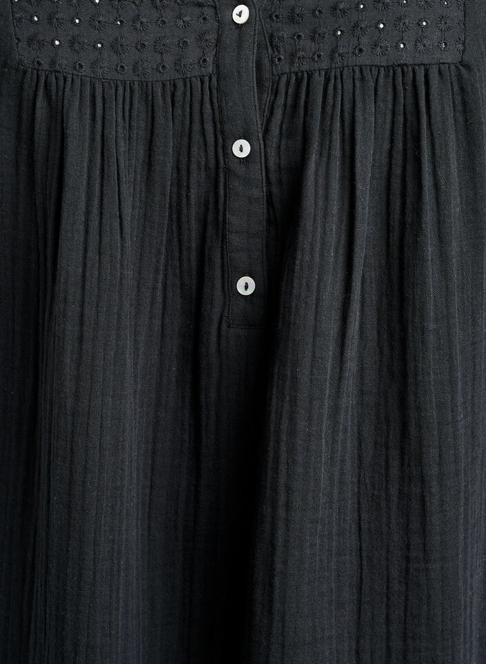 Tunika z bawelnianej, muslinowej tkaniny z haftem angielskim, Czarne, Packshot image number 2