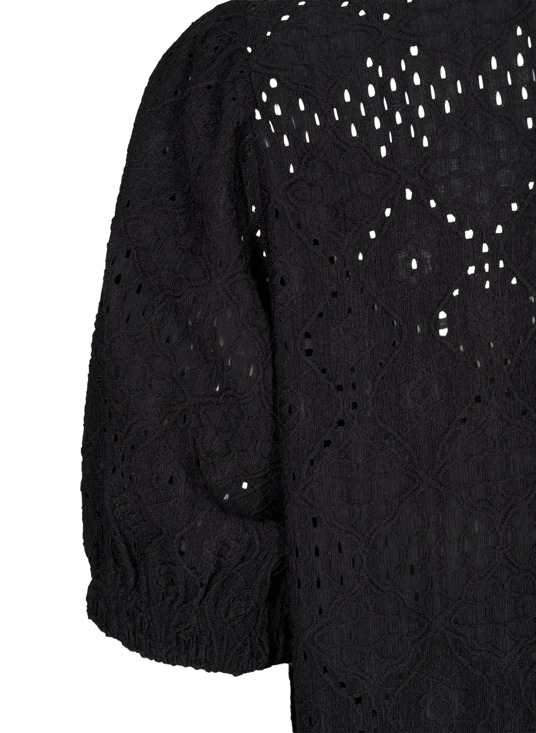 Zizzi Kr&oacute;tka azurowa sukienka z dekoltem w szpic, Black, Packshot image number 3