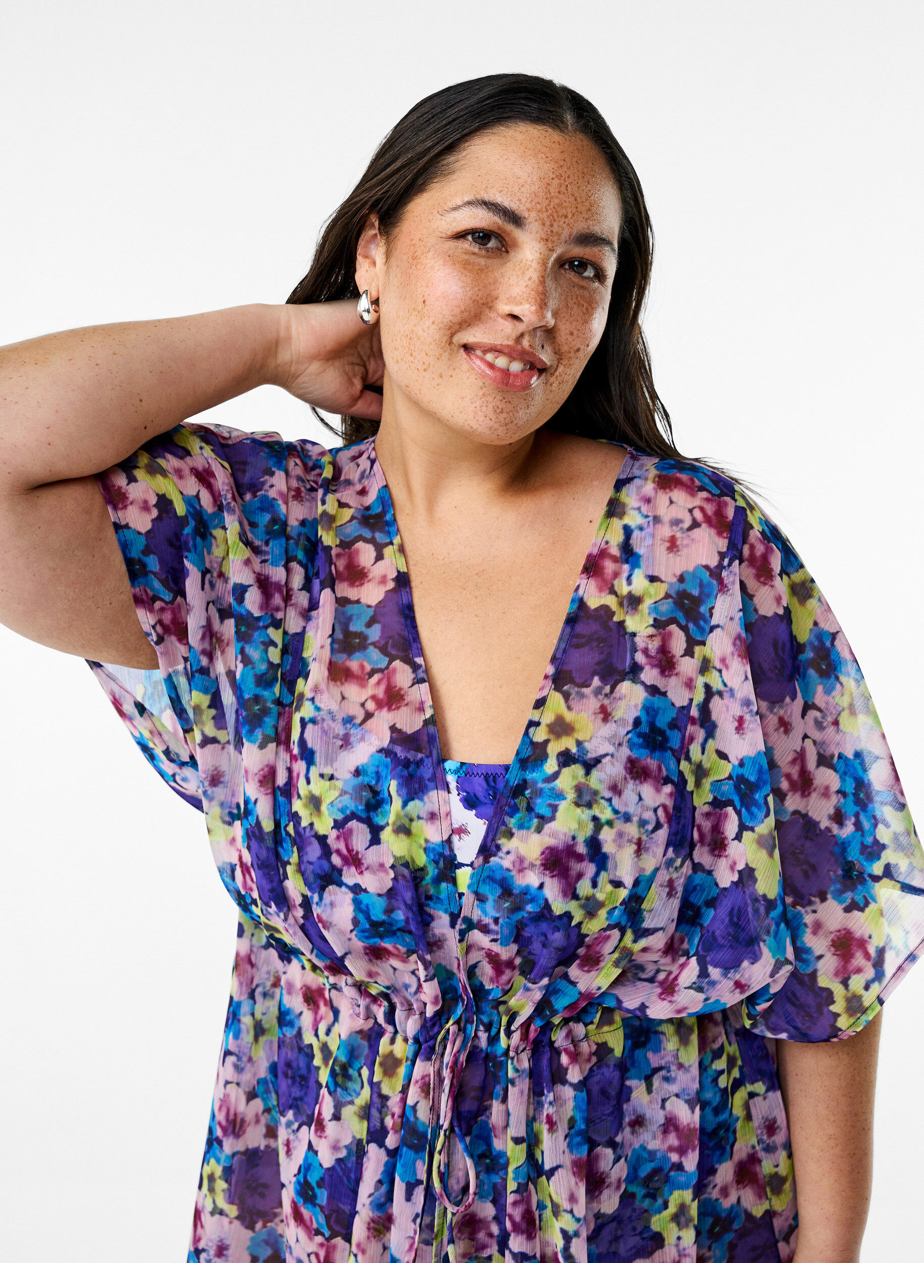 Zizzi Plazowe kimono z nadrukiem, Niebieskie, Model image number 2