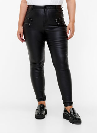 Powlekane jeansy Amy z suwakiem, Black, Model image number 2