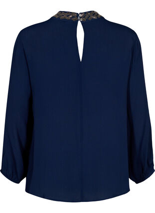 Wiskozowa bluzka z dlugimi rekawami i perlami, Navy Blazer, Packshot image number 1