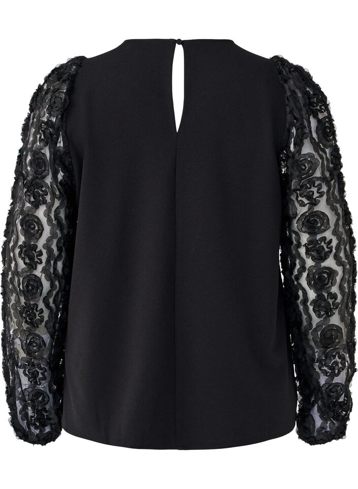 Bluzka w kwiaty 3D, Black, Packshot image number 1