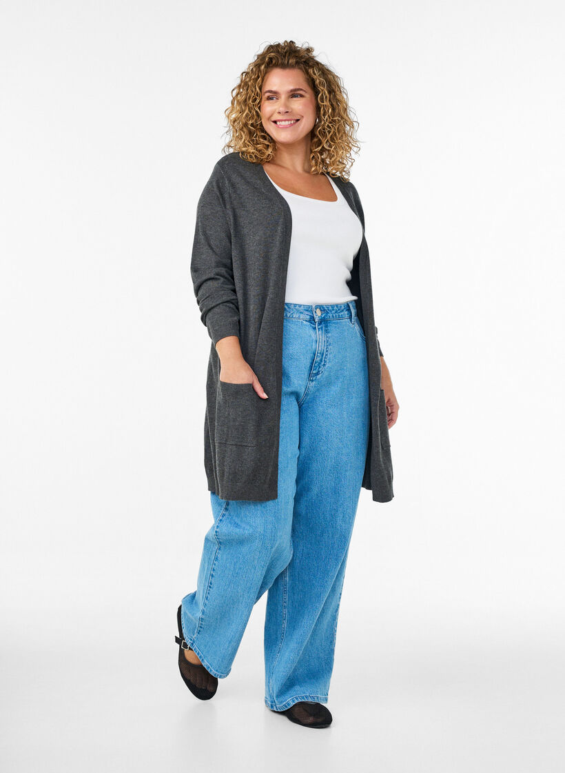 Dlugi, dzianinowy kardigan z mieszanki wiskozy, Ciemnoszary, Model image number 1