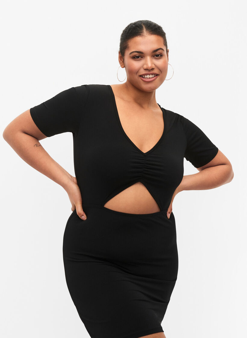 Krótka sukienka z wycieciem, Black, Model image number 2