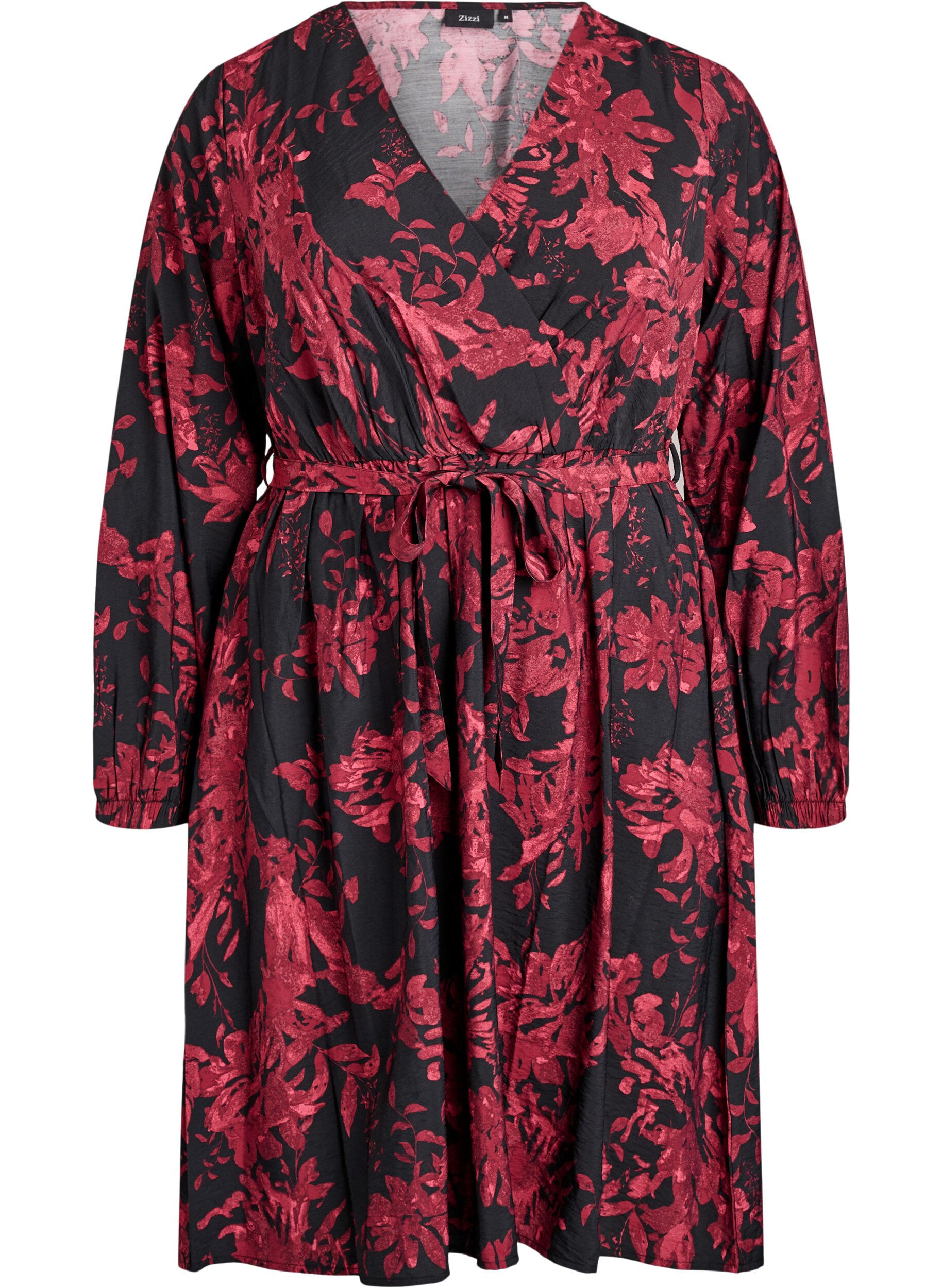 Sukienka do kolan z pasem do wiazania i efektem drapowanym